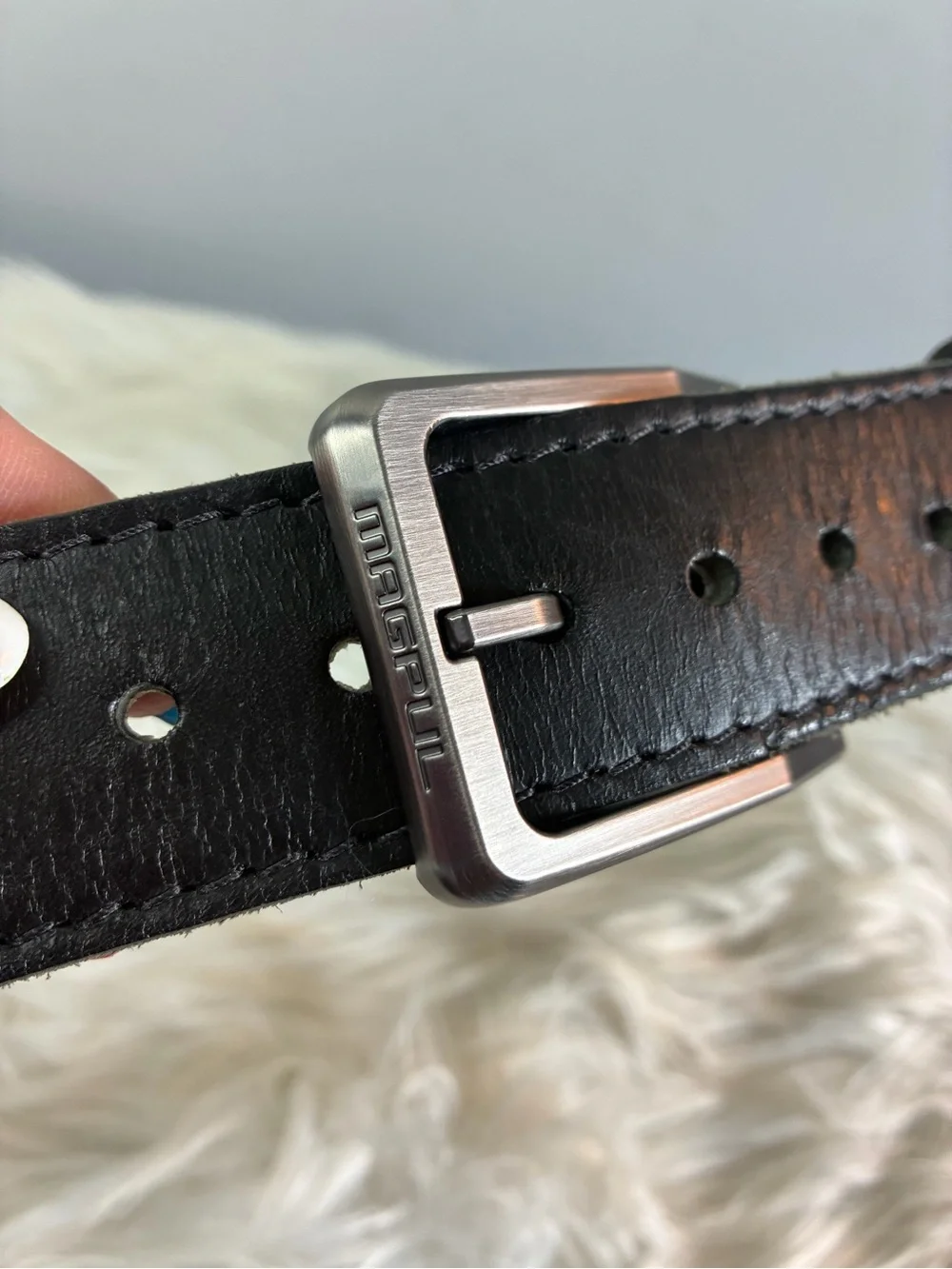 Men's Black Leather Belt with Matte Metal Buckle